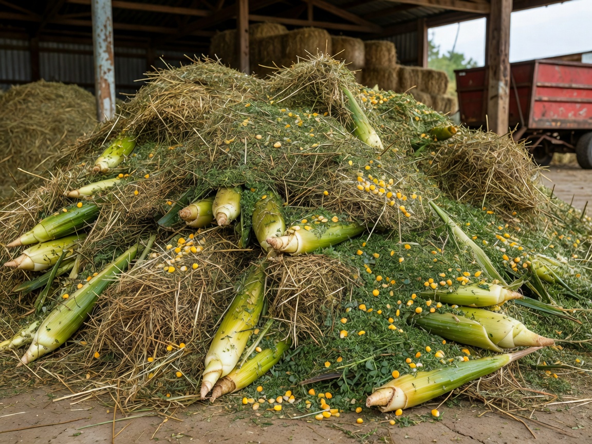 Fresh high-grade agricultural silage and livestock feed mixture