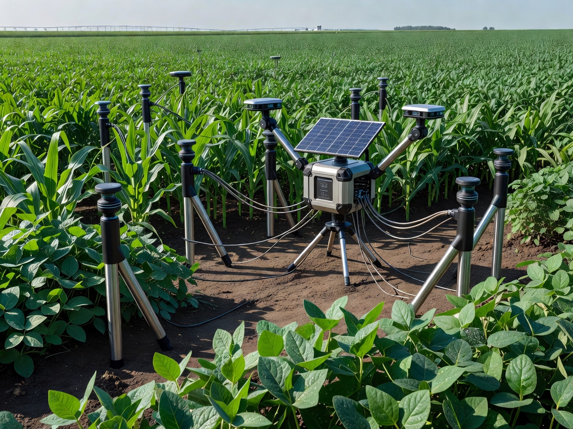 High-tech agricultural telemetry sensors monitoring soil moisture and plant health